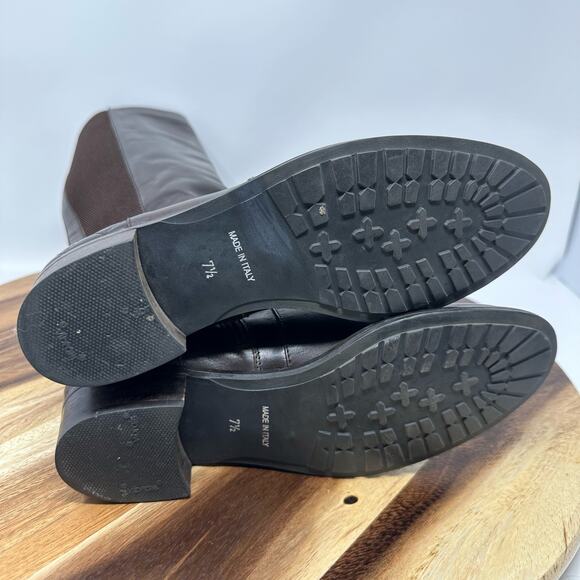 Aquatalia Oralie Equestrian Boot 7.5 Brown Leather Stretch Knee Side Zip Quilted - Picture 4 of 10